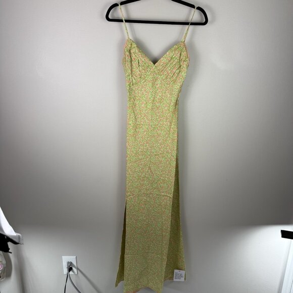 Topshop Slip Dress Floral Jacquard Midi Green Pink Size 4 Summer Wedding NWT - Picture 4 of 12